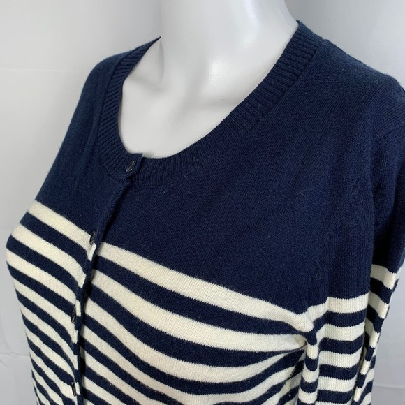 Gap Cardigan Womens Sz M Navy Blue White Striped Sweater Cotton Button - Picture 2 of 8